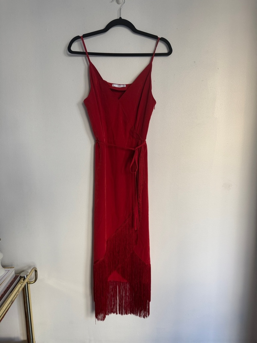Mango Red Fringe Midi Slip Dress
